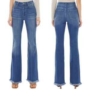 KanCan Ashton Retro High Rise Flare Jeans Raw Hem Wide Leg Distressed 7/27 NEW